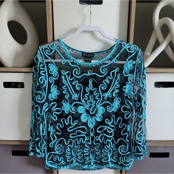 Weavz embroidered teal/black blouse Size L - Picture 2 of 9